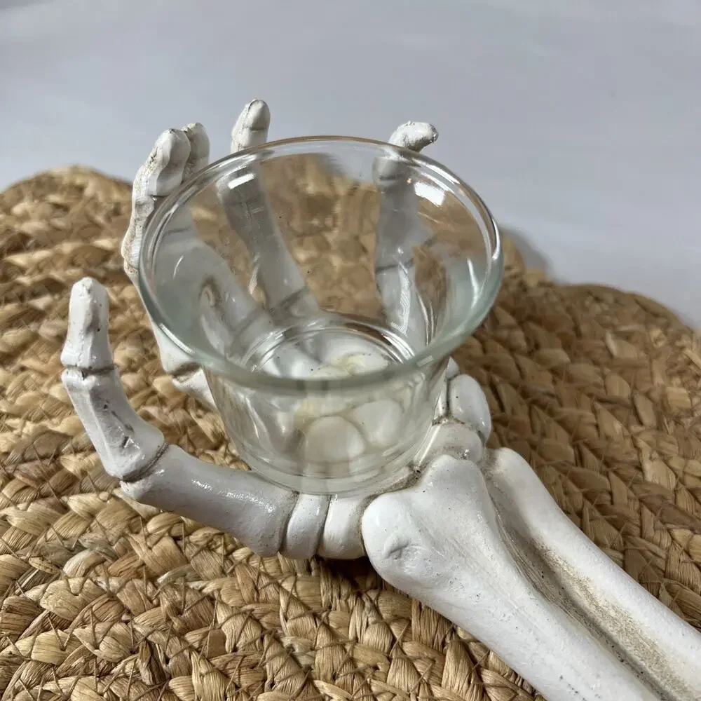 Halloween Skeleton Bones Arm Tea Light Votive Glass Holder Candle Gothic